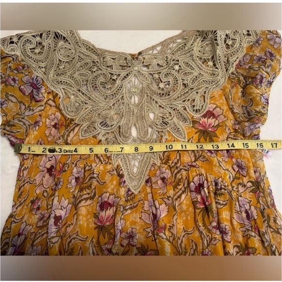 Free People Margot puff sleeve yellow printed dress size XS - Picture 10 of 10